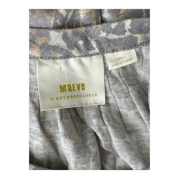 Maeve Anthropologie Top Womens Small Leopard Print 100% Linen Puff Sleeves Gray - Picture 6 of 8